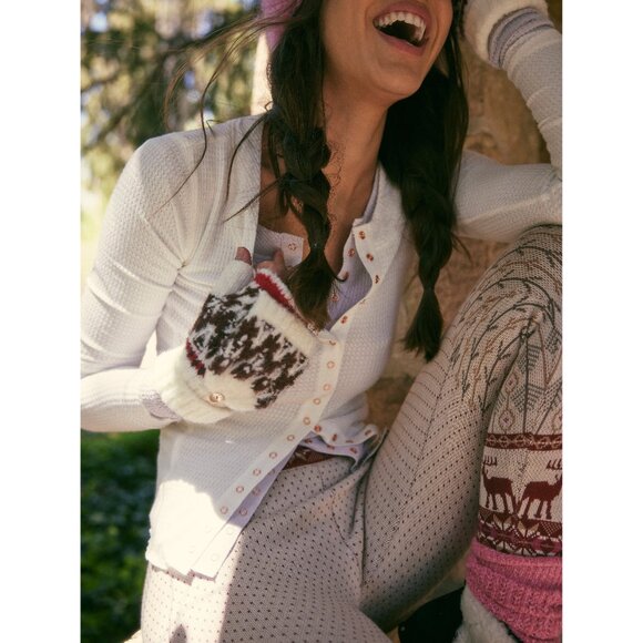 NWT FREE PEOPLE First Frost Fairisle Gloves / Ivory - Picture 7 of 7